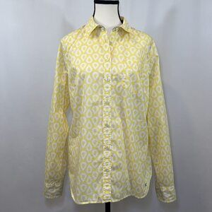 Talbots lightweight convertible sleeve button blouse yellow white womens sz 12